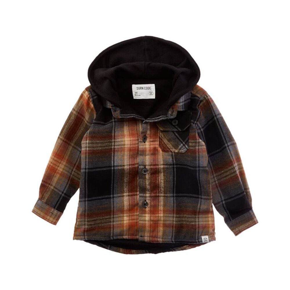 Sovereign Code Boys  Northern Hooded Button Down Shirt, Black